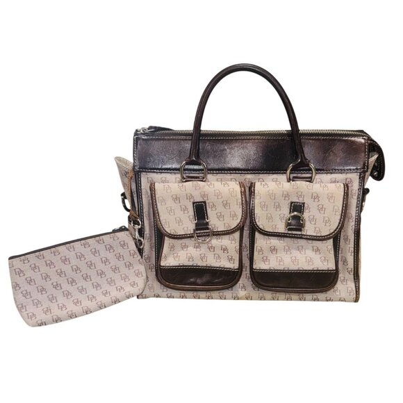 Vintage Y2K Dooney & Bourke Signature Beige Satchel Bag With Matching Pouch - Picture 1 of 16